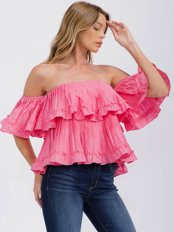 WOMEN'S OFF SHOULDER RUFFLE TIERED BLOUSE