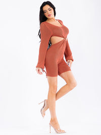 WOMEN'S LONG SLEEVE KEY HOLE CUT OUT KNIT ROMPER