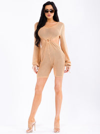 WOMEN'S LONG SLEEVE KEY HOLE CUT OUT KNIT ROMPER