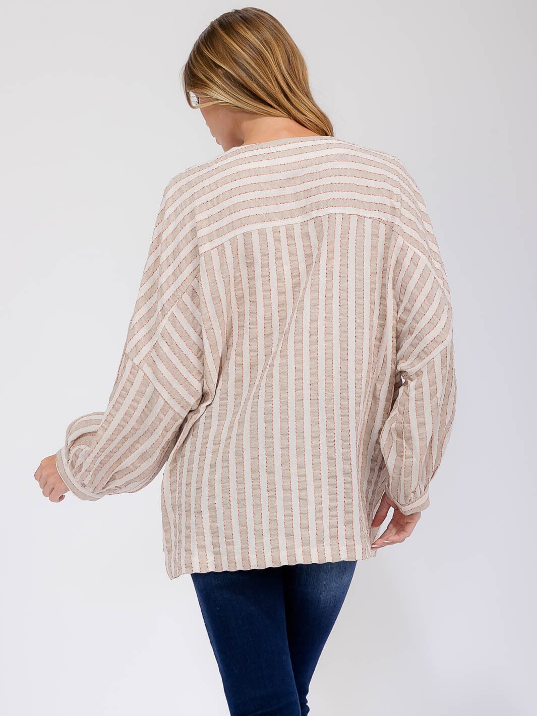 WOMEN'S LONG SLEEVE OPEN FRONT COLORBLOCK STRIPES CARDIGAN