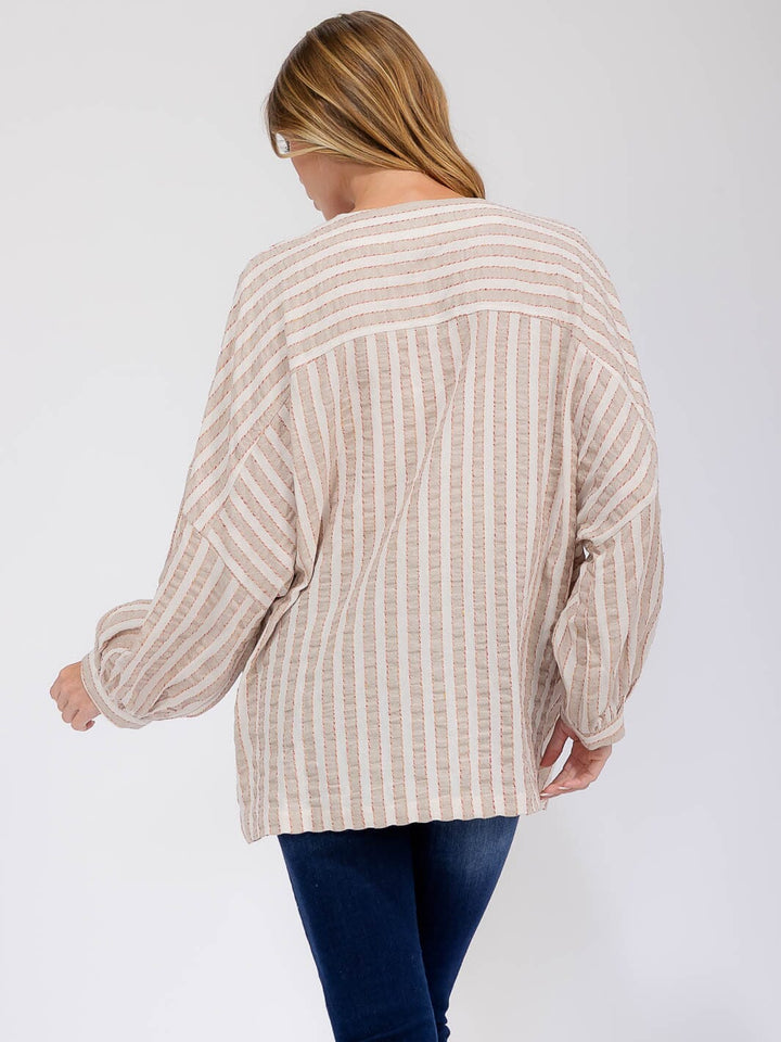 WOMEN'S LONG SLEEVE OPEN FRONT COLORBLOCK STRIPES CARDIGAN