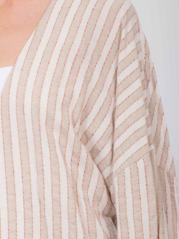 WOMEN'S LONG SLEEVE OPEN FRONT COLORBLOCK STRIPES CARDIGAN