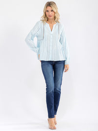 WOMEN'S LONG SLEEVE V-NECK BUTTON UP BLOUSE