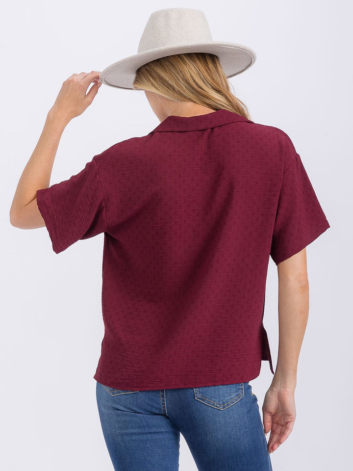 WOMEN'S SHORT SLEEVE V-NECK HIGH-LOW BLOUSE