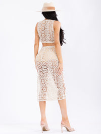 WOMEN'S SLEEVELESS V-NECK CROCHET MIDI DRESS