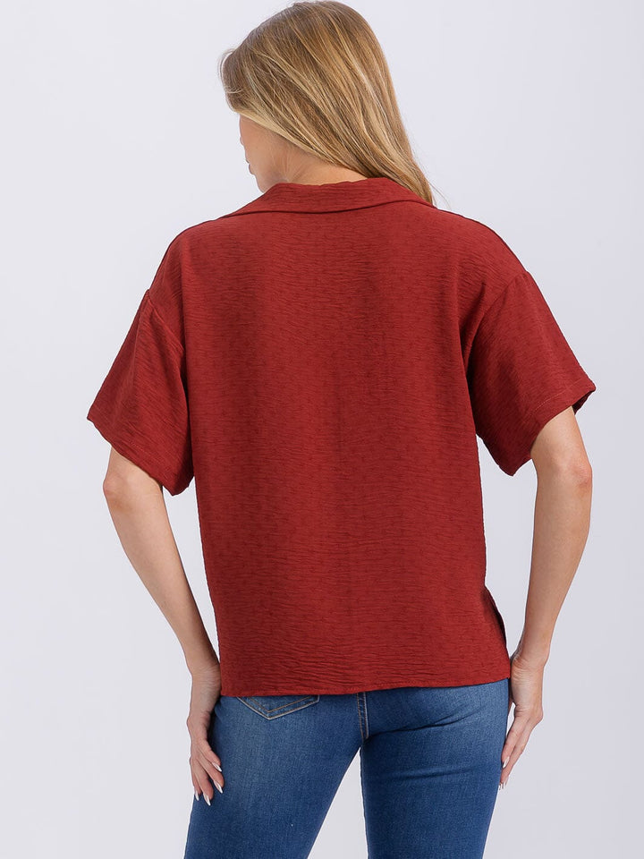WOMEN'S SHORT SLEEVE V-NECK HIGH-LOW BLOUSE