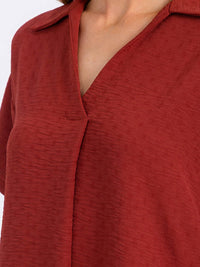 WOMEN'S SHORT SLEEVE V-NECK HIGH-LOW BLOUSE