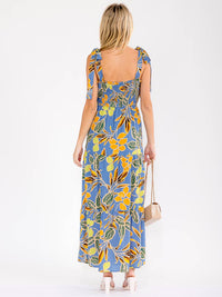 WOMEN'S SLEEVELESS V-NECK SMOCK FLORAL MAXI DRESS