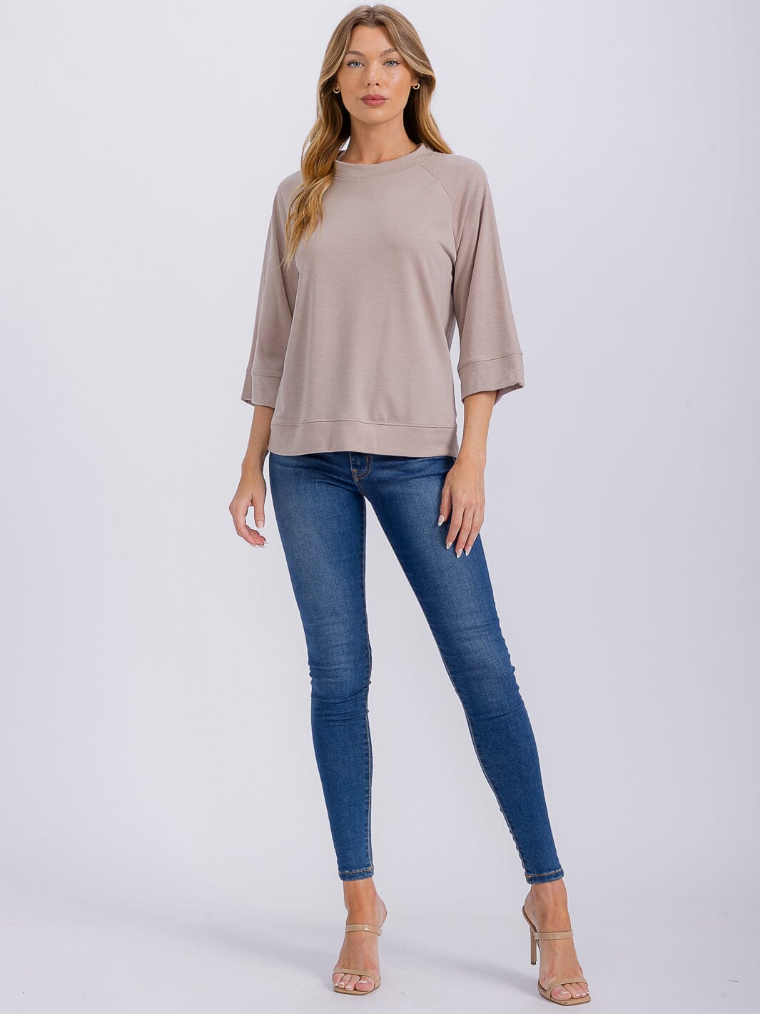 WOMEN'S 3/4 SLEEVES SOLID TOP