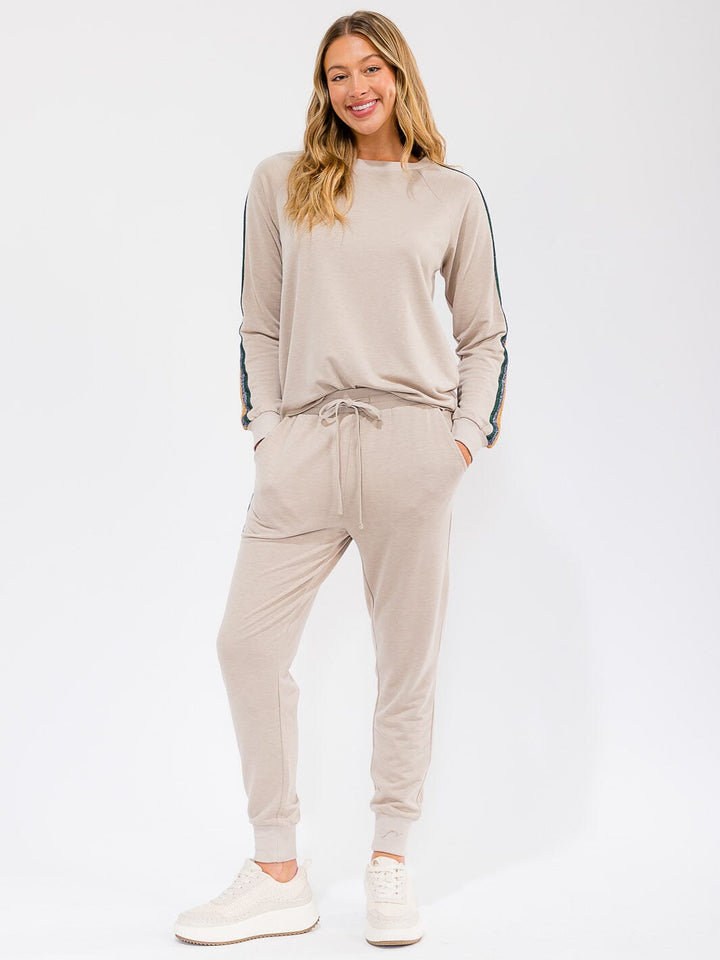 WOMEN'S LONG SLEEVE STRIPES DETAILED TOP