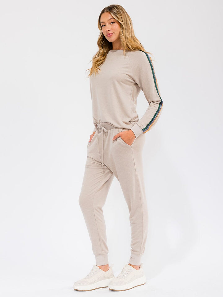 WOMEN'S ELASTIC WAIST FRONT POCKETS STRIPE DETAILED JOGGER PANTS