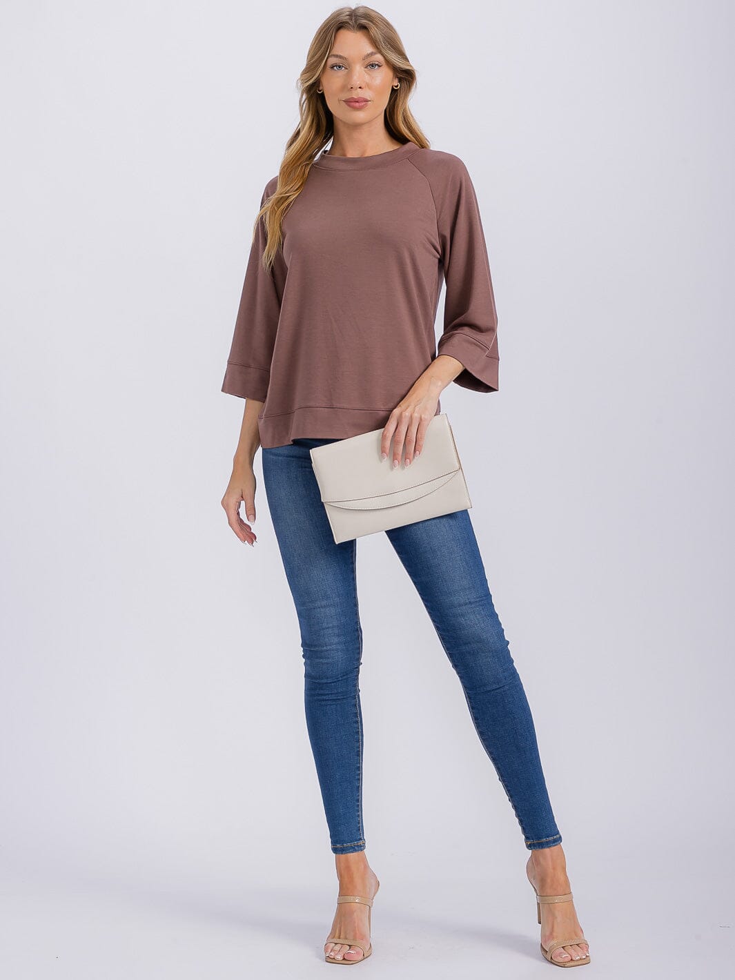 WOMEN'S 3/4 SLEEVES SOLID TOP