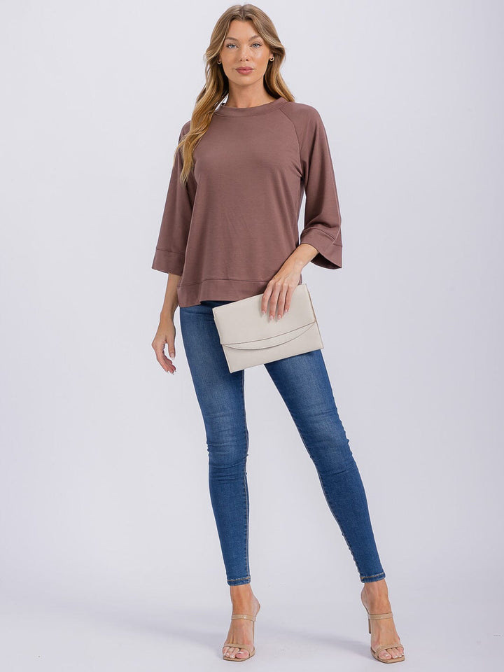 WOMEN'S 3/4 SLEEVES SOLID TOP