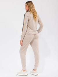 WOMEN'S ELASTIC WAIST FRONT POCKETS STRIPE DETAILED JOGGER PANTS