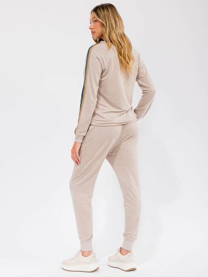 WOMEN'S ELASTIC WAIST FRONT POCKETS STRIPE DETAILED JOGGER PANTS