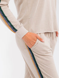 WOMEN'S ELASTIC WAIST FRONT POCKETS STRIPE DETAILED JOGGER PANTS