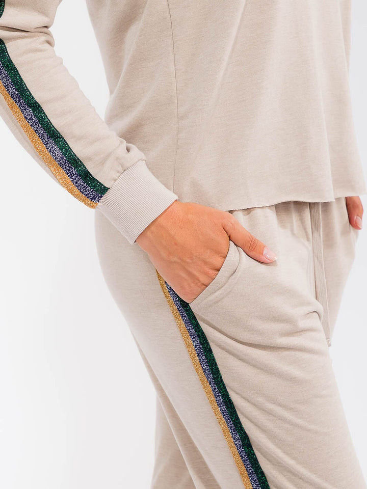 WOMEN'S ELASTIC WAIST FRONT POCKETS STRIPE DETAILED JOGGER PANTS