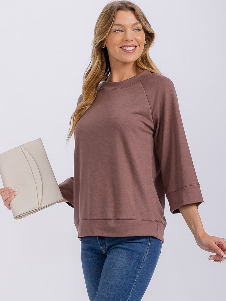 WOMEN'S 3/4 SLEEVES SOLID TOP