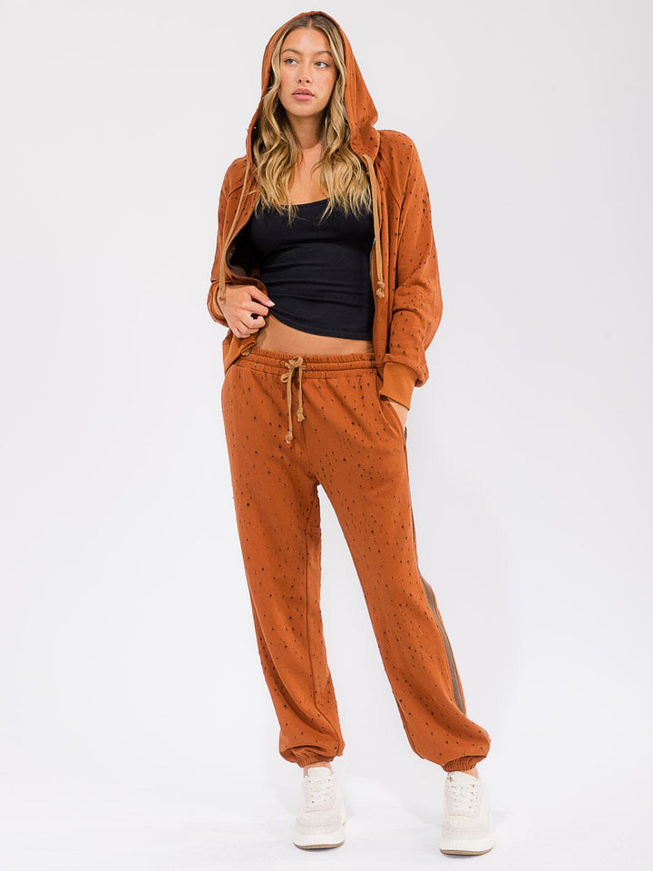 WOMEN'S LONG SLEEVE ZIPPER CLOSURE FRONT POCKETS HOODED DISTRESS JACKET