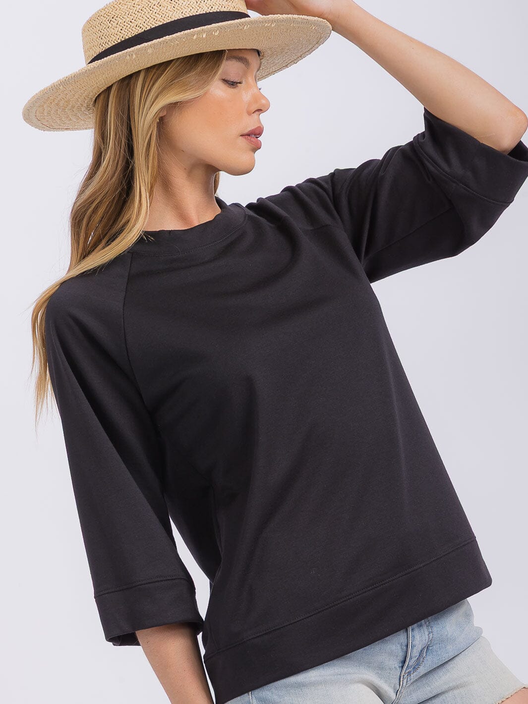 WOMEN'S 3/4 SLEEVES SOLID TOP