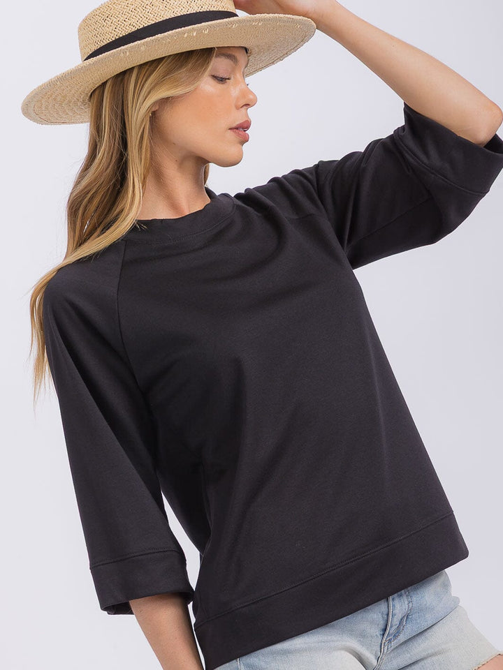 WOMEN'S 3/4 SLEEVES SOLID TOP
