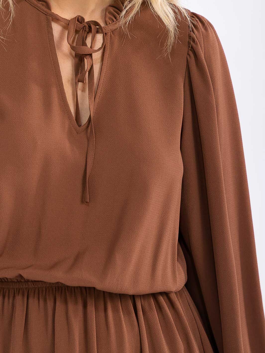 WOMEN'S LONG SLEEVE V-NECK ELASTIC WAIST TIERED MINI DRESS