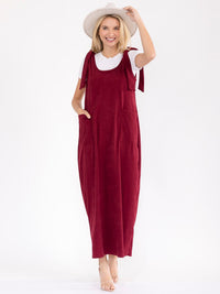 WOMEN'S SLEEVELESS FRONT POCKETS CORDUROY MAXI DRESS