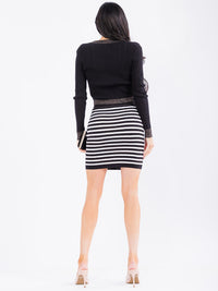 WOMEN'S LONG SLEEVE V-NECK TOP & ELASTIC WAIST MINI SKIRT SHIMMER COLORBLOCK STRIPES RIBBED 2PC. SET