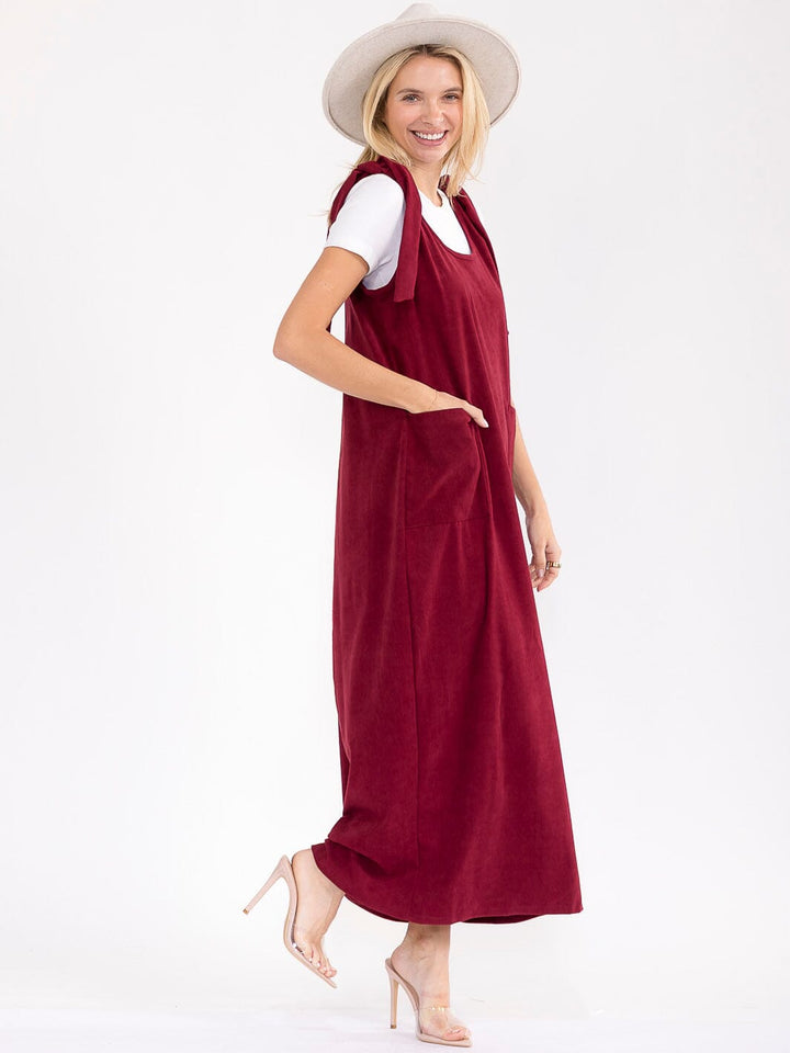 WOMEN'S SLEEVELESS FRONT POCKETS CORDUROY MAXI DRESS