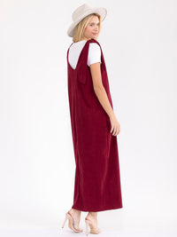 WOMEN'S SLEEVELESS FRONT POCKETS CORDUROY MAXI DRESS