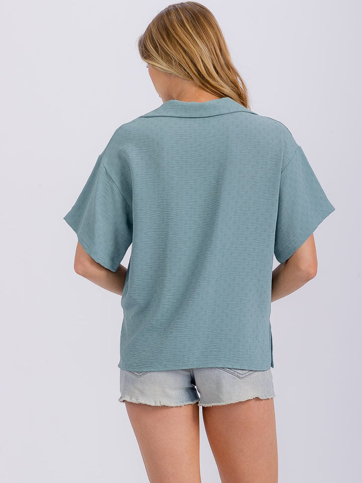 WOMEN'S SHORT SLEEVE V-NECK HIGH-LOW BLOUSE