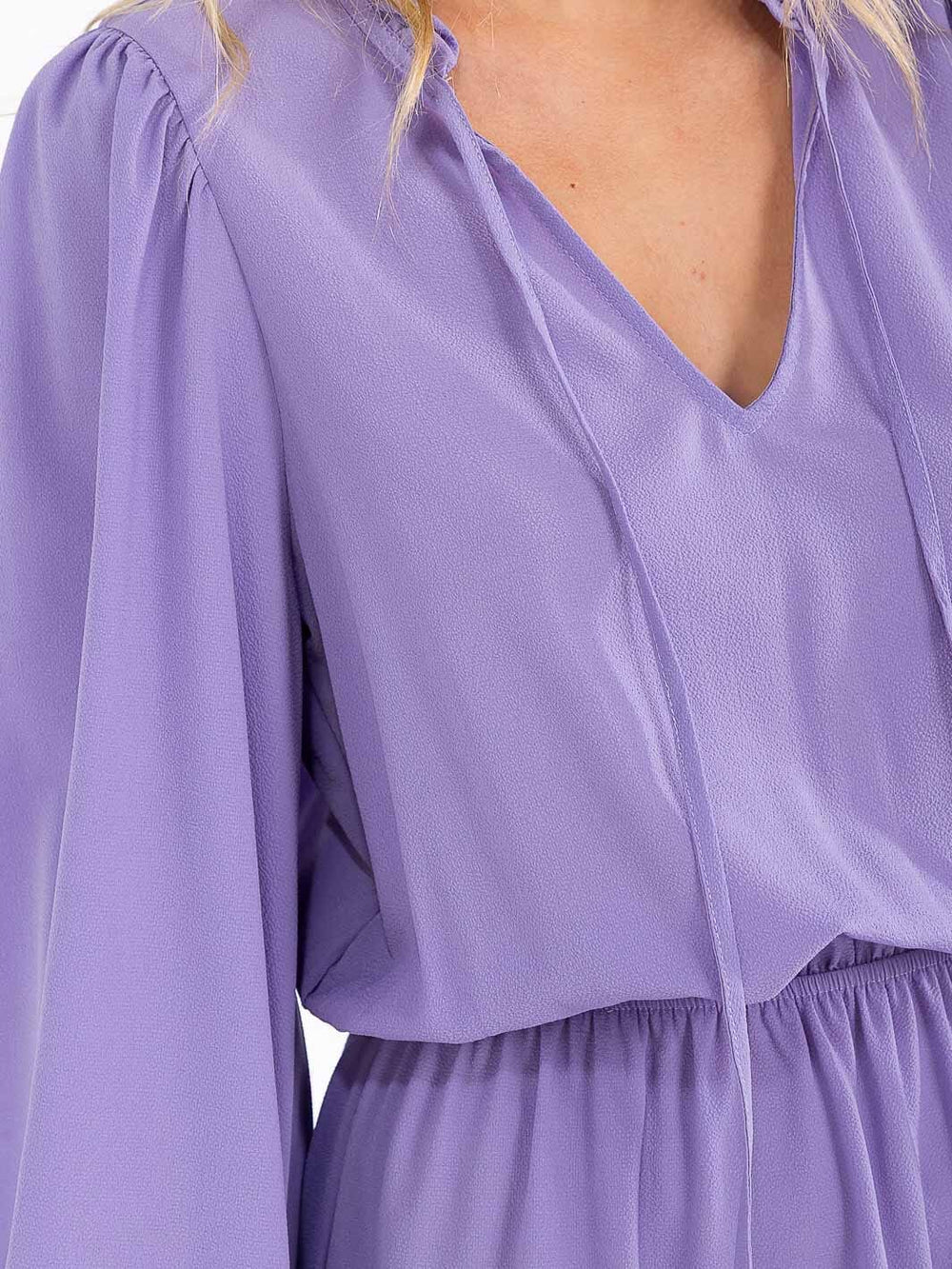 WOMEN'S LONG SLEEVE V-NECK ELASTIC WAIST TIERED MINI DRESS