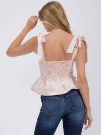 WOMEN'S ADJUSTABLE STRAPS SLEEVELESS FLORAL EMBROIDERY PEPLUM TOP