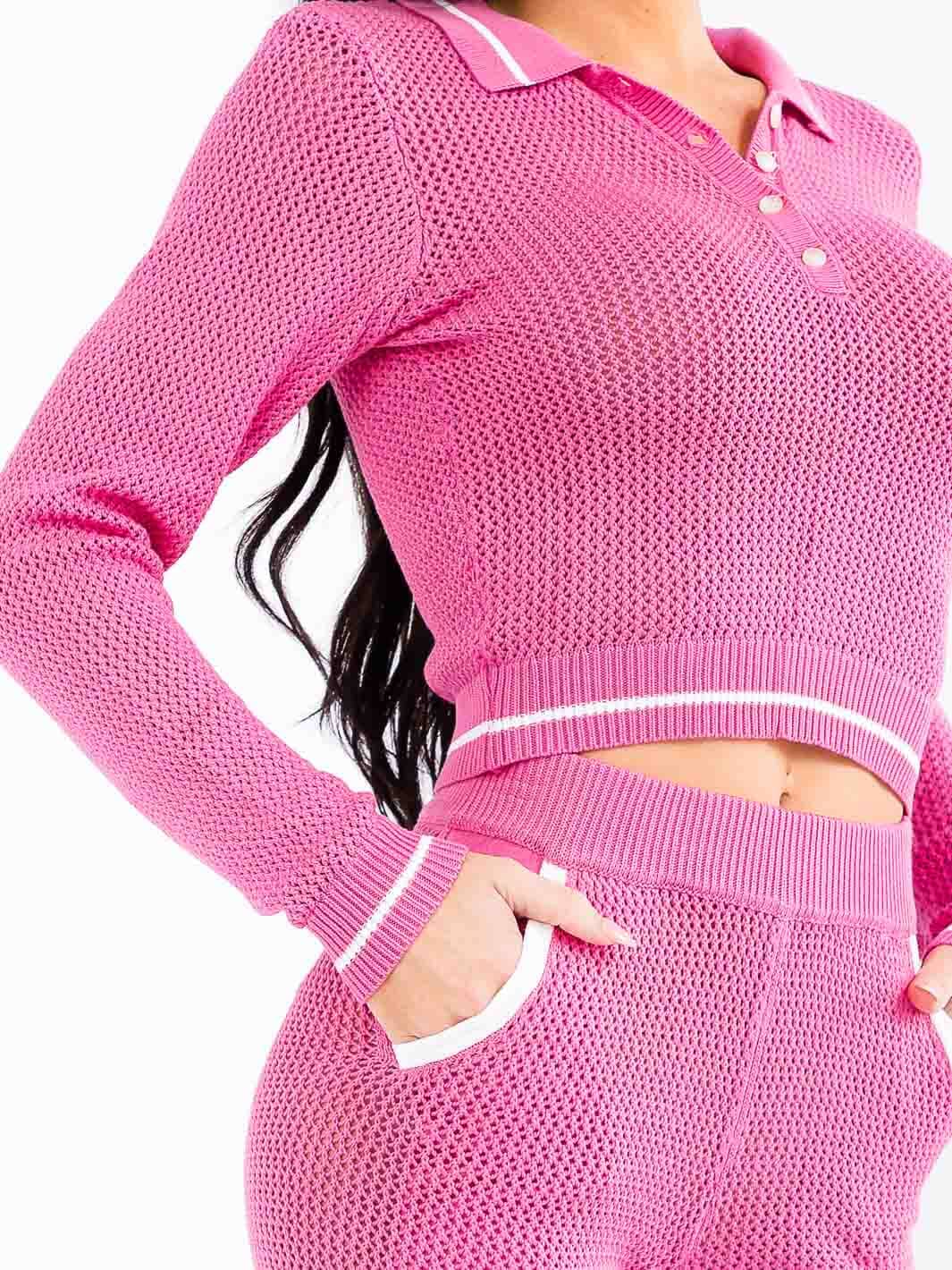 WOMEN'S LONG SLEEVE V-NECK TOP & ELASTIC WAIST SKINNY PANTS KNITTED 2PC. SET