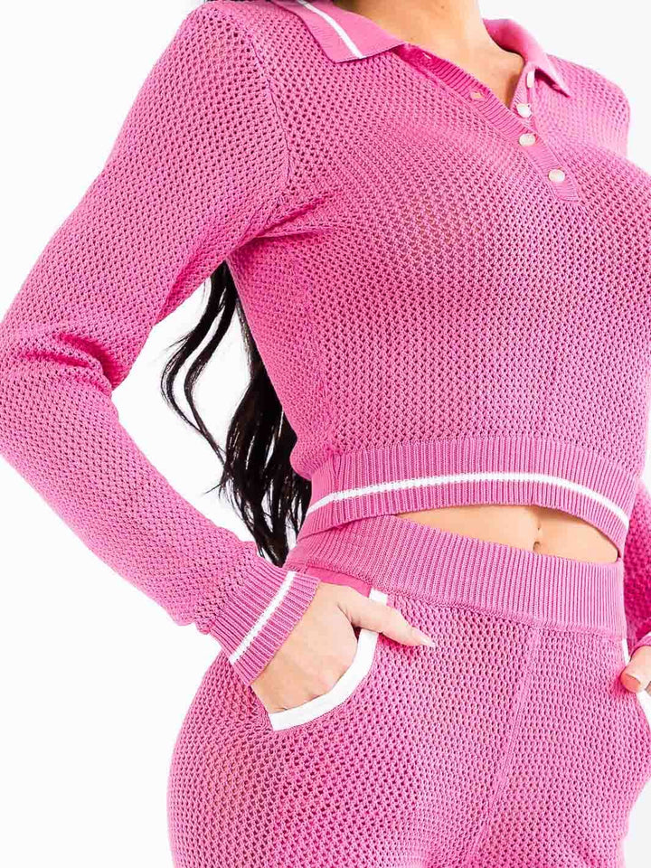WOMEN'S LONG SLEEVE V-NECK TOP & ELASTIC WAIST SKINNY PANTS KNITTED 2PC. SET