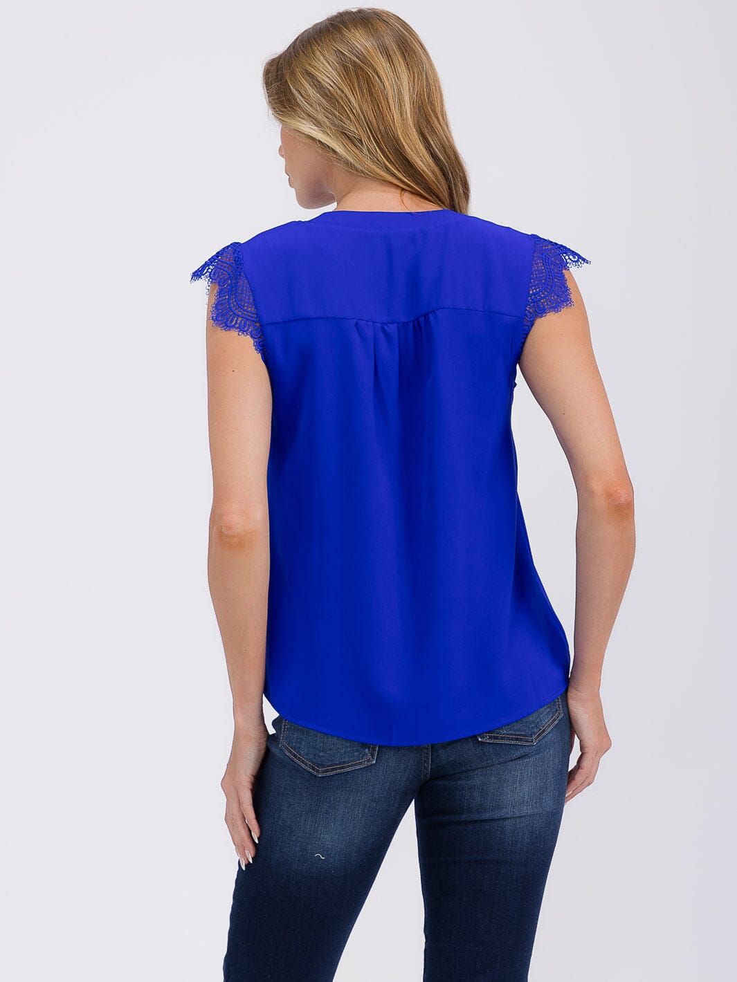 WOMEN'S RUFFLE SLEEVE V-NECK SOLID BLOUSE