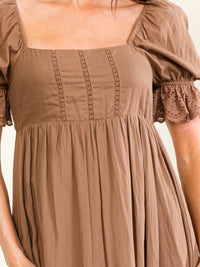 WOMEN'S SHORT PUFF SLEEVE SQUARE NECK CROCHET SMOCK TIERED MAXI DRESS
