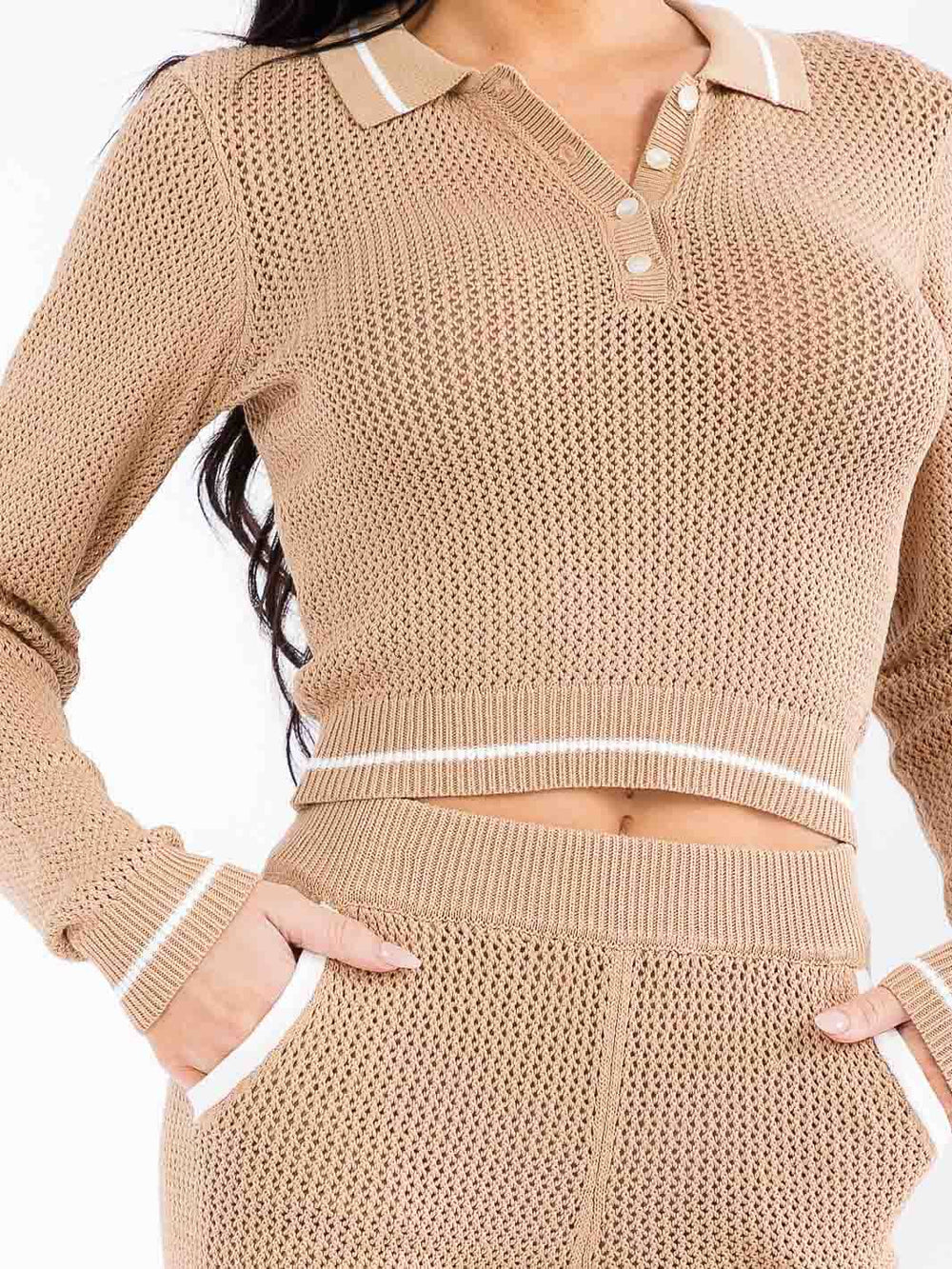 WOMEN'S LONG SLEEVE V-NECK TOP & ELASTIC WAIST SKINNY PANTS KNITTED 2PC. SET