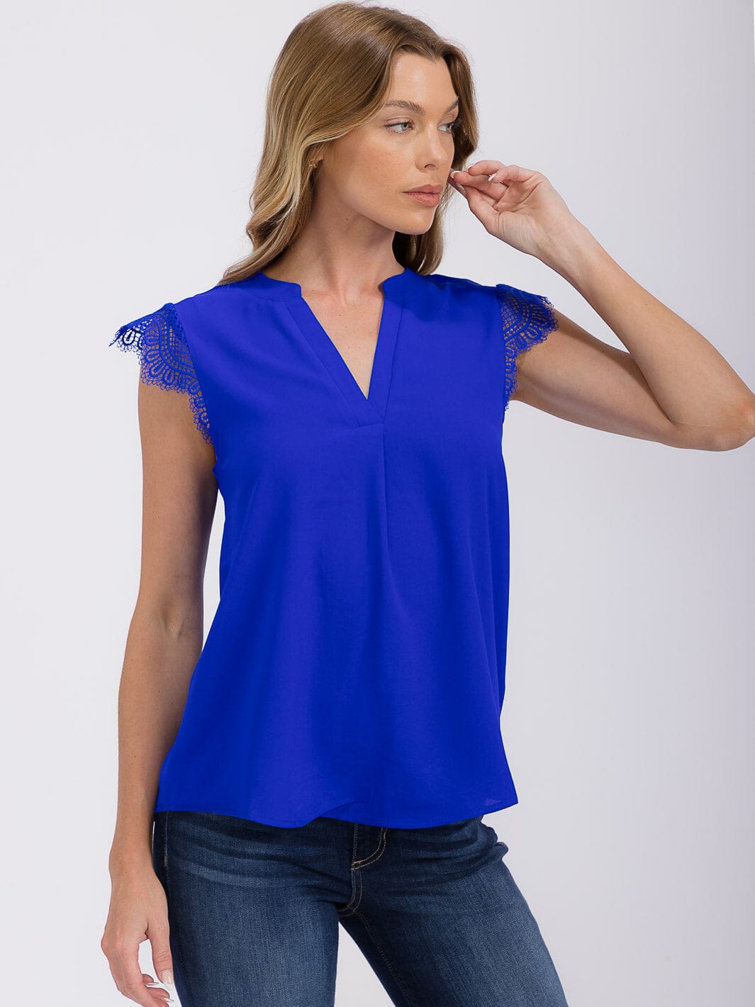 WOMEN'S RUFFLE SLEEVE V-NECK SOLID BLOUSE