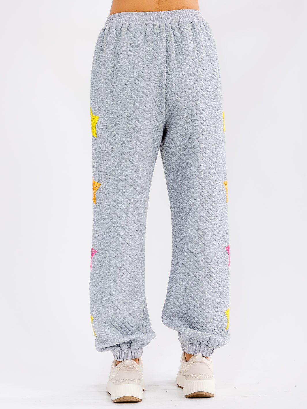 WOMEN'S ELASTIC WAIST FRONT POCKET SEQUINS STARS DETAILED SWEATPANTS