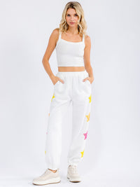 WOMEN'S ELASTIC WAIST FRONT POCKET SEQUINS STARS DETAILED SWEATPANTS