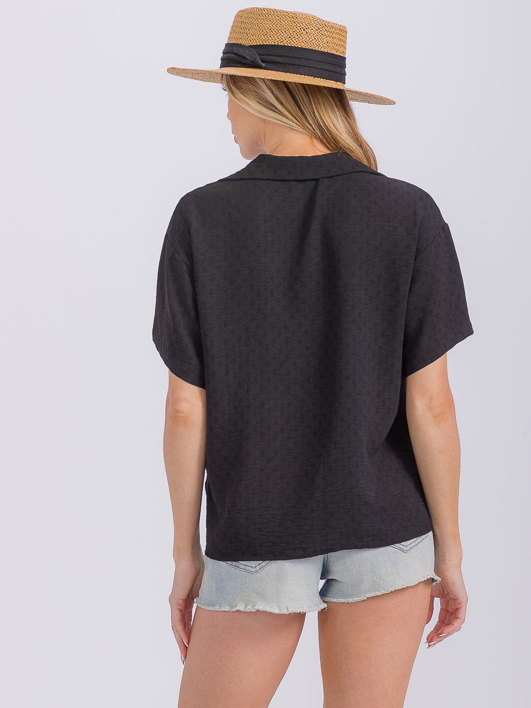 WOMEN'S SHORT SLEEVE V-NECK HIGH-LOW BLOUSE