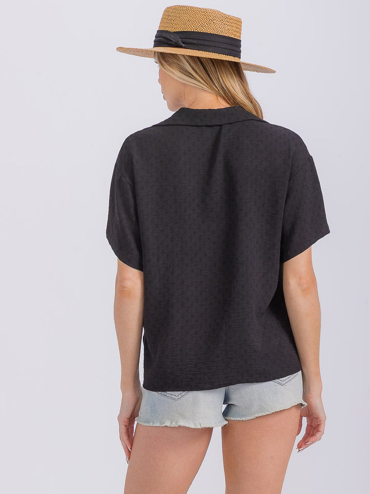 WOMEN'S SHORT SLEEVE V-NECK HIGH-LOW BLOUSE