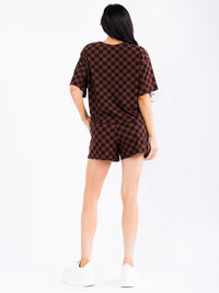 WOMEN'S SHORT SLEEVE TOP & ELASTIC WAIST SHORTS CHEKER COLORBLOCK 2PC. SET