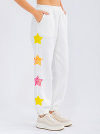 WOMEN'S ELASTIC WAIST FRONT POCKET SEQUINS STARS DETAILED SWEATPANTS