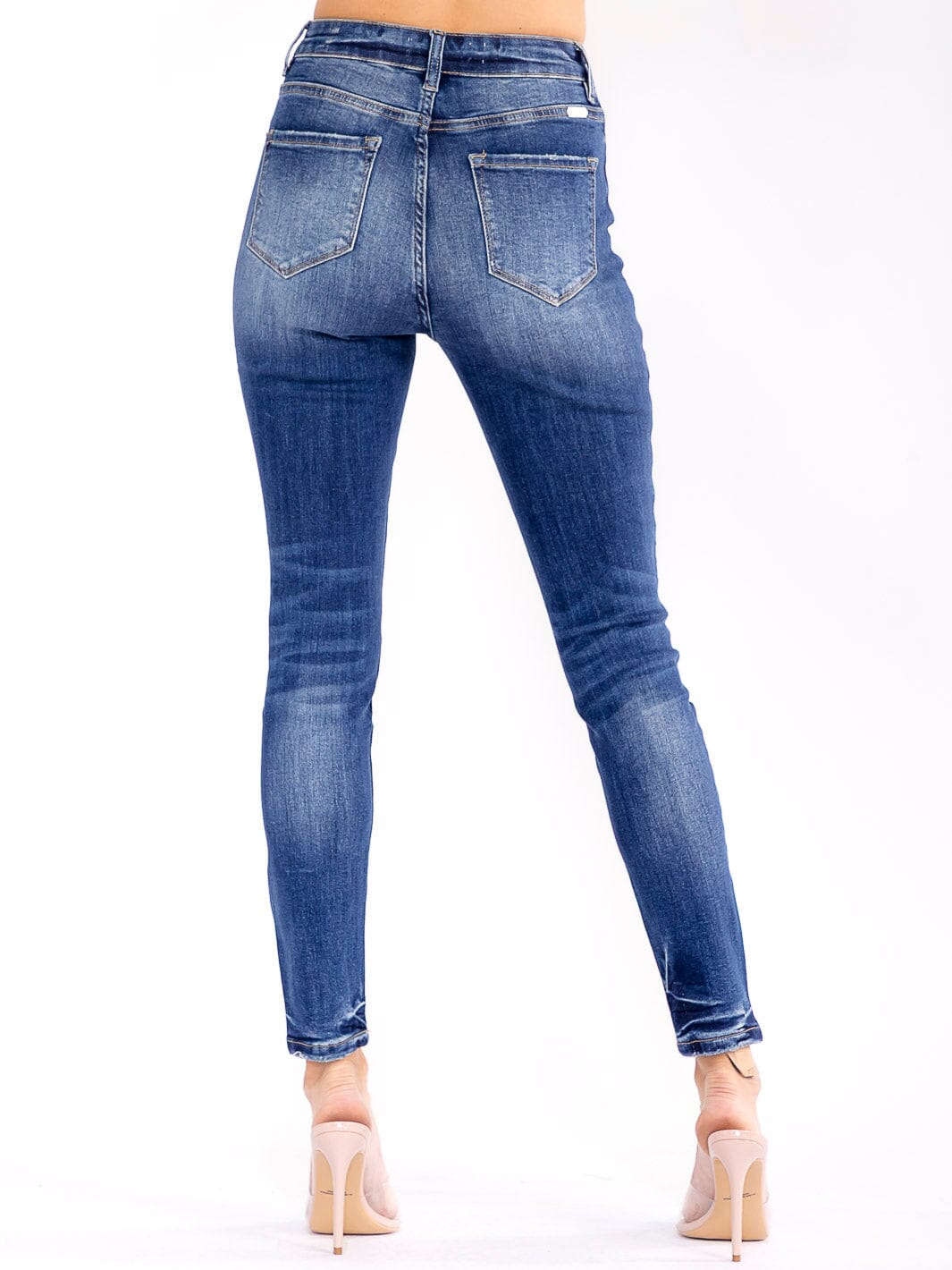 WOMEN'S BUTTON CLOSURE POCKETS WASHED SKINNY KANCAN JEANS