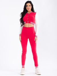WOMEN'S LONG SLEEVE TOP & ELASTIC WAIST SKINNY PANTS COLORBLOCK 2PC. SET