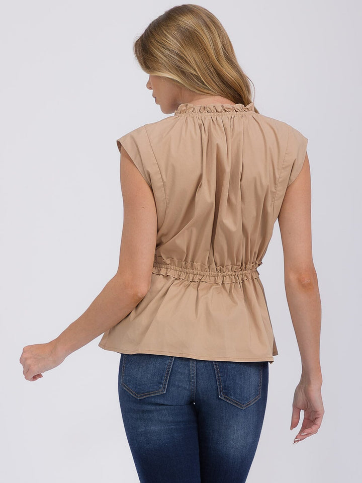 WOMEN'S SLEEVELESS FRONT TIE PEPLUM TOP