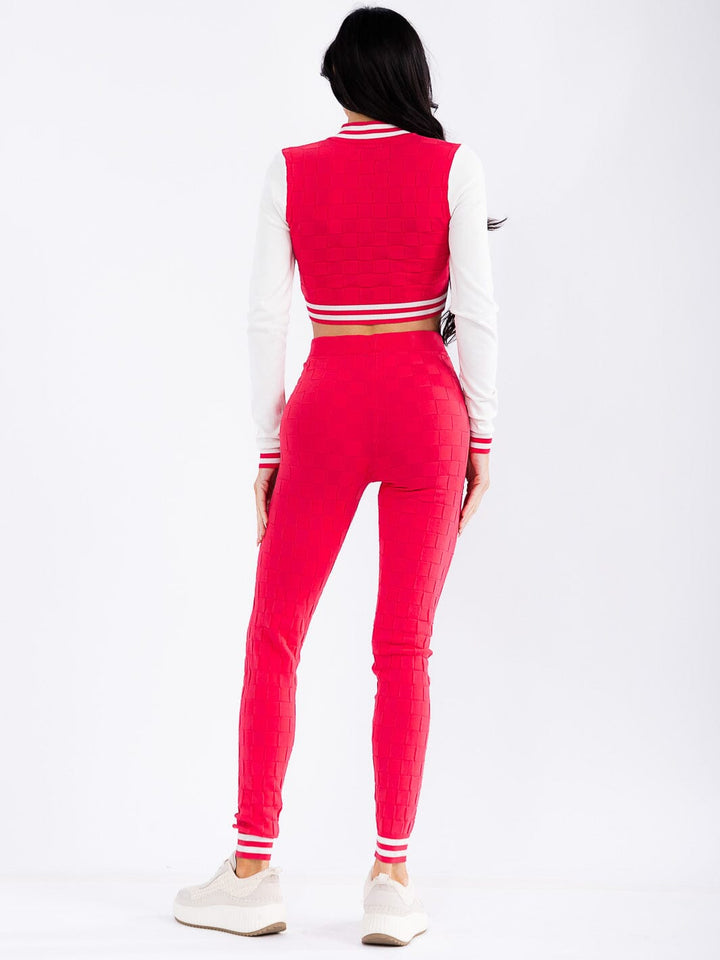 WOMEN'S LONG SLEEVE TOP & ELASTIC WAIST SKINNY PANTS COLORBLOCK 2PC. SET