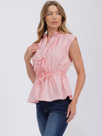 WOMEN'S SLEEVELESS FRONT TIE PEPLUM TOP